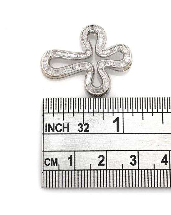 Channel Set Baguette Cross Pendant with Milgrain Accents in 18k White Gold
